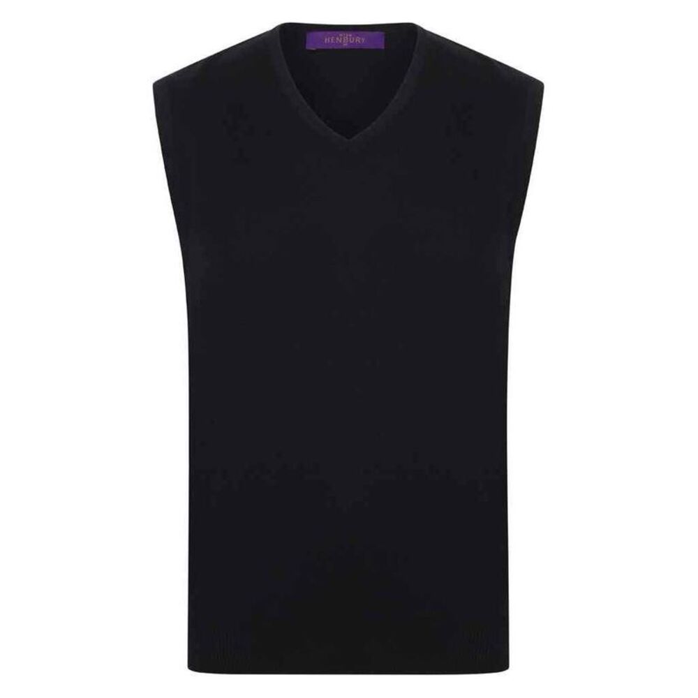 Henbury Mens Cotton Acrylic V Neck Sleeveless Sweatshirt / Black